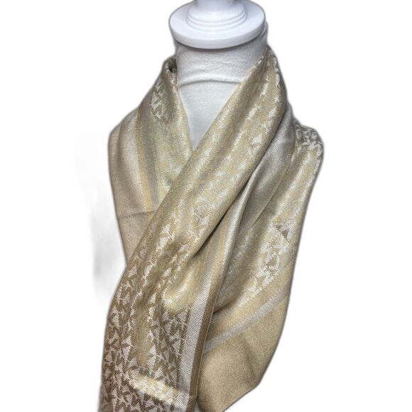 Michael Kors Gold MK Jacquard Gold Scarf Womens Designer - Picture 3 of 4